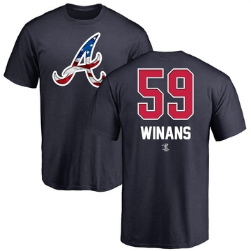 Men's Atlanta Braves Allan Winans ＃59 Name and Number Banner Wave T-Shirt - Navy