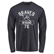 Men's Atlanta Braves Allan Winans ＃72 Base Runner Long Sleeve T-Shirt - Navy