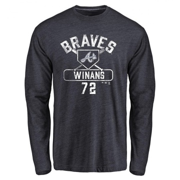 Men's Atlanta Braves Allan Winans ＃72 Base Runner Long Sleeve T-Shirt - Navy
