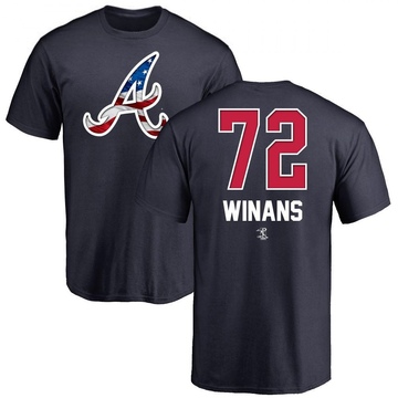 Men's Atlanta Braves Allan Winans ＃72 Name and Number Banner Wave T-Shirt - Navy