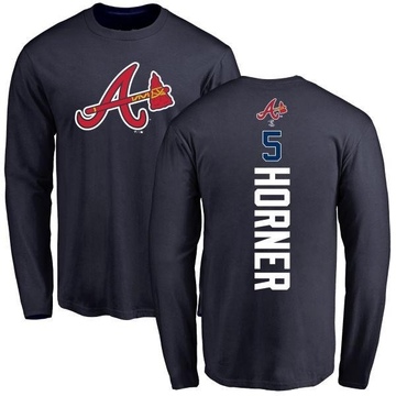 Men's Atlanta Braves Bob Horner ＃5 Backer Long Sleeve T-Shirt - Navy