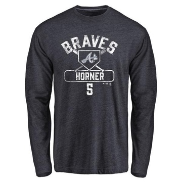 Men's Atlanta Braves Bob Horner ＃5 Base Runner Long Sleeve T-Shirt - Navy