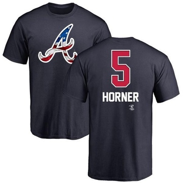Men's Atlanta Braves Bob Horner ＃5 Name and Number Banner Wave T-Shirt - Navy