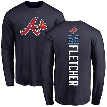 Men's Atlanta Braves David Fletcher ＃22 Backer Long Sleeve T-Shirt - Navy