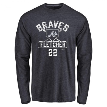 Men's Atlanta Braves David Fletcher ＃22 Base Runner Long Sleeve T-Shirt - Navy