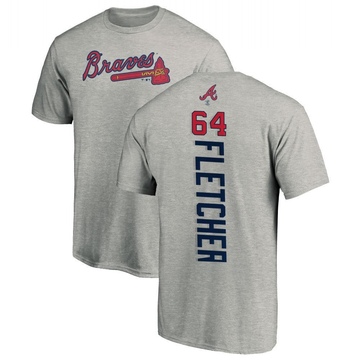 Men's Atlanta Braves David Fletcher ＃64 Backer T-Shirt Ash