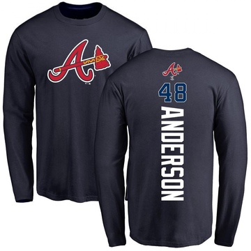 Men's Atlanta Braves Ian Anderson ＃48 Backer Long Sleeve T-Shirt - Navy