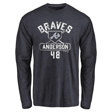 Men's Atlanta Braves Ian Anderson ＃48 Base Runner Long Sleeve T-Shirt - Navy