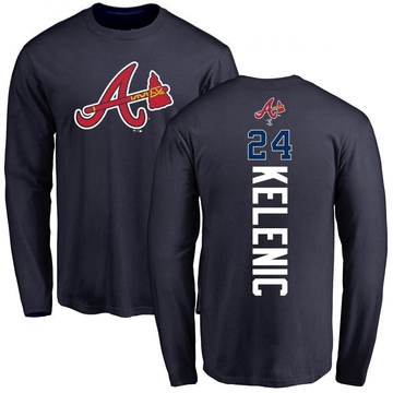 Men's Atlanta Braves Jarred Kelenic ＃24 Backer Long Sleeve T-Shirt - Navy