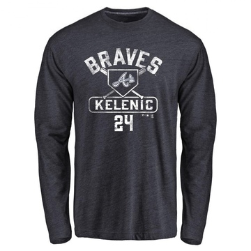 Men's Atlanta Braves Jarred Kelenic ＃24 Base Runner Long Sleeve T-Shirt - Navy
