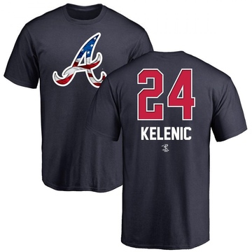 Men's Atlanta Braves Jarred Kelenic ＃24 Name and Number Banner Wave T-Shirt - Navy