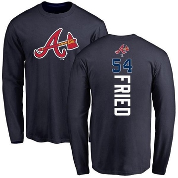 Men's Atlanta Braves Max Fried ＃54 Backer Long Sleeve T-Shirt - Navy