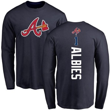 Men's Atlanta Braves Ozzie Albies ＃1 Backer Long Sleeve T-Shirt - Navy