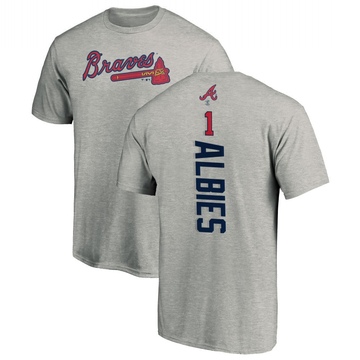 Men's Atlanta Braves Ozzie Albies ＃1 Backer T-Shirt Ash