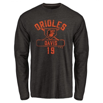 Men's Baltimore Orioles Chris Davis ＃19 Base Runner Long Sleeve T-Shirt - Black