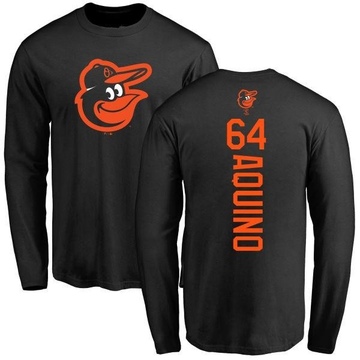 Men's Baltimore Orioles Jayson Aquino ＃64 Backer Long Sleeve T-Shirt - Black
