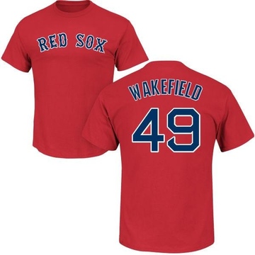 Men's Boston Red Sox Tim Wakefield ＃49 Roster Name & Number T-Shirt - Scarlet