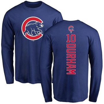 Men's Chicago Cubs Leon Durham ＃10 Backer Long Sleeve T-Shirt - Royal