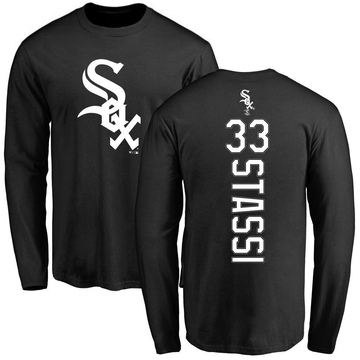 Men's Chicago White Sox Max Stassi ＃33 Backer Long Sleeve T-Shirt - Black