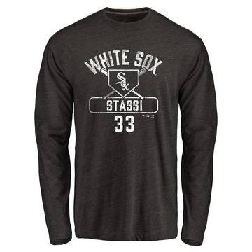 Men's Chicago White Sox Max Stassi ＃33 Base Runner Long Sleeve T-Shirt - Black