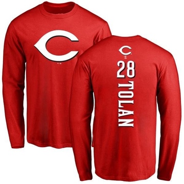 Men's Cincinnati Reds Bobby Tolan ＃28 Backer Long Sleeve T-Shirt - Red