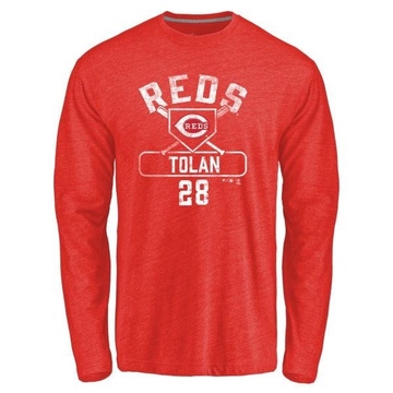 Men's Cincinnati Reds Bobby Tolan ＃28 Base Runner Long Sleeve T-Shirt - Red