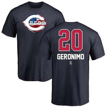 Men's Cincinnati Reds Cesar Geronimo ＃20 Name and Number Banner Wave T-Shirt - Navy