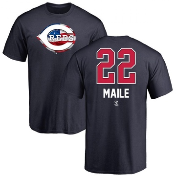 Men's Cincinnati Reds Luke Maile ＃22 Name and Number Banner Wave T-Shirt - Navy