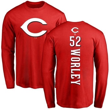 Men's Cincinnati Reds Vance Worley ＃52 Backer Long Sleeve T-Shirt - Red