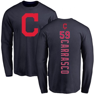 Men's Cleveland Guardians Carlos Carrasco ＃59 Backer Long Sleeve T-Shirt - Navy