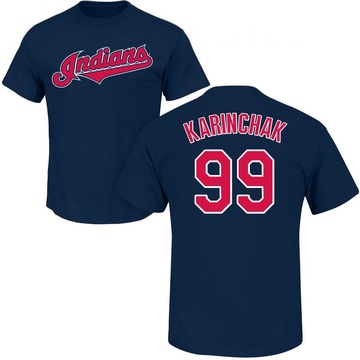 Men's Cleveland Guardians James Karinchak ＃99 Roster Name & Number T-Shirt - Navy