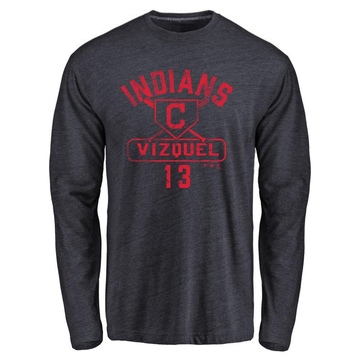 Men's Cleveland Guardians Omar Vizquel ＃13 Base Runner Long Sleeve T-Shirt - Navy