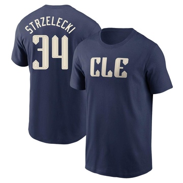 Men's Cleveland Guardians Peter Strzelecki ＃34 2024 City Connect T-Shirt - Navy