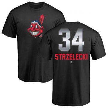 Men's Cleveland Guardians Peter Strzelecki ＃34 Midnight Mascot T-Shirt - Black