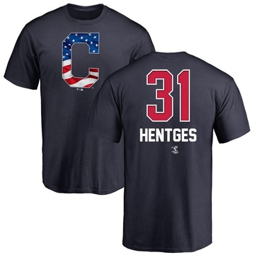 Men's Cleveland Guardians Sam Hentges ＃31 Name and Number Banner Wave T-Shirt - Navy