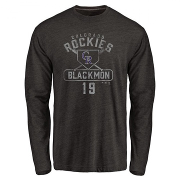 Men's Colorado Rockies Charlie Blackmon ＃19 Charlie mon Base Runner Long Sleeve T-Shirt - Black