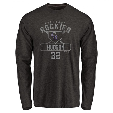 Men's Colorado Rockies Dakota Hudson ＃32 Base Runner Long Sleeve T-Shirt - Black