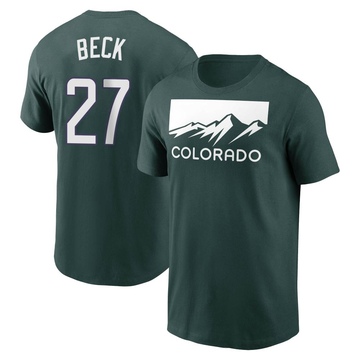 Men's Colorado Rockies Jordan Beck ＃27 2022 City Connect Name & Number T-Shirt - Green