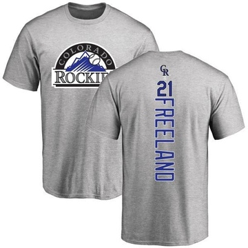 Men's Colorado Rockies Kyle Freeland ＃21 Backer T-Shirt Ash