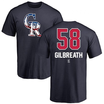 Men's Colorado Rockies Lucas Gilbreath ＃58 Name and Number Banner Wave T-Shirt - Navy