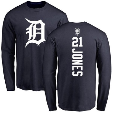 Men's Detroit Tigers JaCoby Jones ＃21 Backer Long Sleeve T-Shirt - Navy