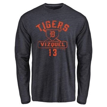 Men's Detroit Tigers Omar Vizquel ＃13 Base Runner Long Sleeve T-Shirt - Navy