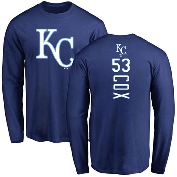 Men's Kansas City Royals Austin Cox ＃53 Backer Long Sleeve T-Shirt - Royal