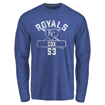 Men's Kansas City Royals Austin Cox ＃53 Base Runner Long Sleeve T-Shirt - Royal