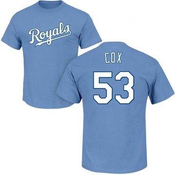 Men's Kansas City Royals Austin Cox ＃53 Roster Name & Number T-Shirt - Light Blue