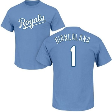 Men's Kansas City Royals Buddy Biancalana ＃1 Roster Name & Number T-Shirt - Light Blue