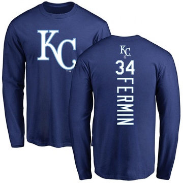 Men's Kansas City Royals Freddy Fermin ＃34 Backer Long Sleeve T-Shirt - Royal