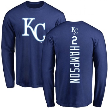 Men's Kansas City Royals Garrett Hampson ＃2 Backer Long Sleeve T-Shirt - Royal