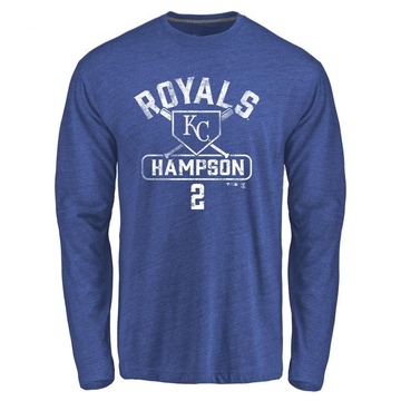 Men's Kansas City Royals Garrett Hampson ＃2 Base Runner Long Sleeve T-Shirt - Royal