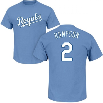 Men's Kansas City Royals Garrett Hampson ＃2 Roster Name & Number T-Shirt - Light Blue